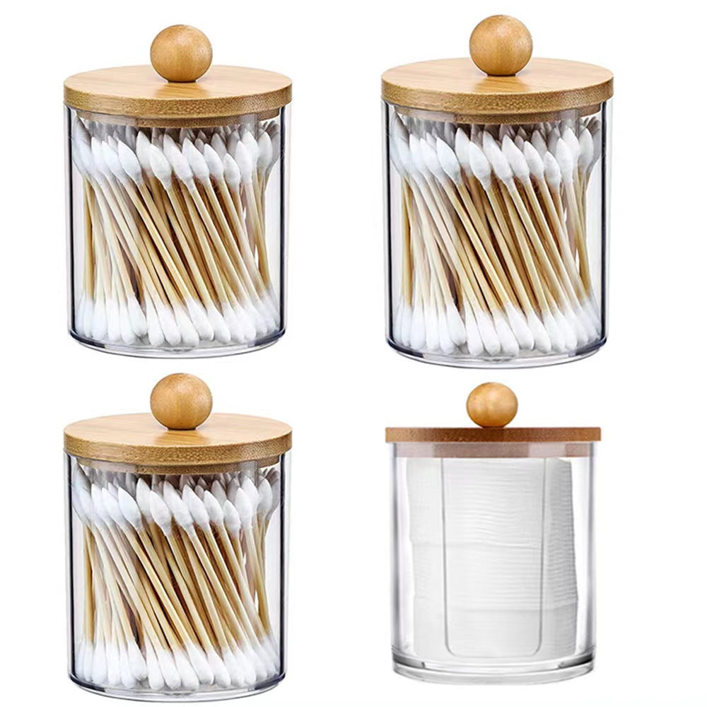 Bamboo cover cotton swab box portable round container cosmetic cotton puff storage box cotton swab makeup remover cotton box