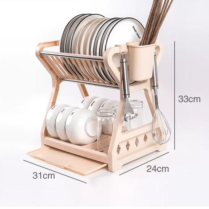 Dish Rack Kitchen Storage Table Chopsticks Rack Multi-Functional Drain Rack Household Double-Layer Rack