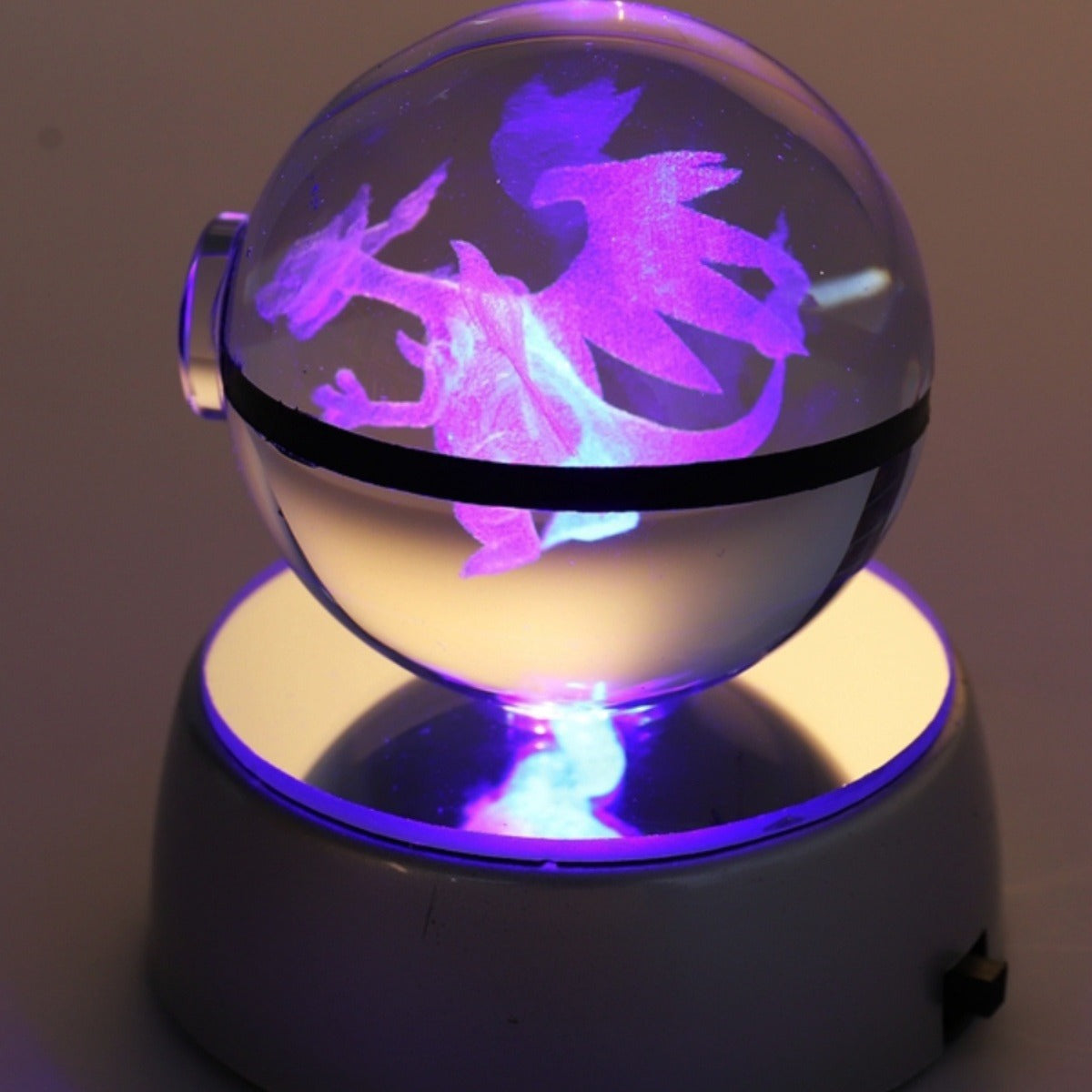 “Kryształowa Kula 3D Pokémon – Pikachu, Gengar, Mew, Mewtwo – Lampka LED, Prezent”