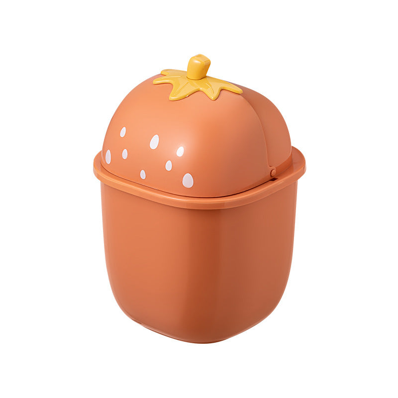 Strawberry Mini Trash Can Table Top Swing Cover Storage Bin