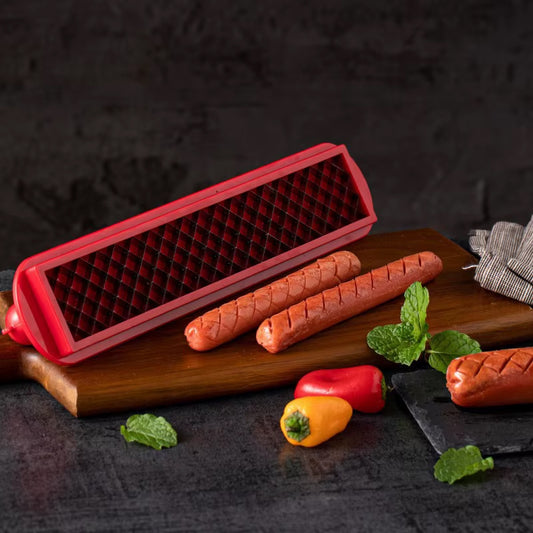 Cross - Groove Sausage & Hot Dog Slicer: Precision Mesh, Ideal Kitchen Accessory.