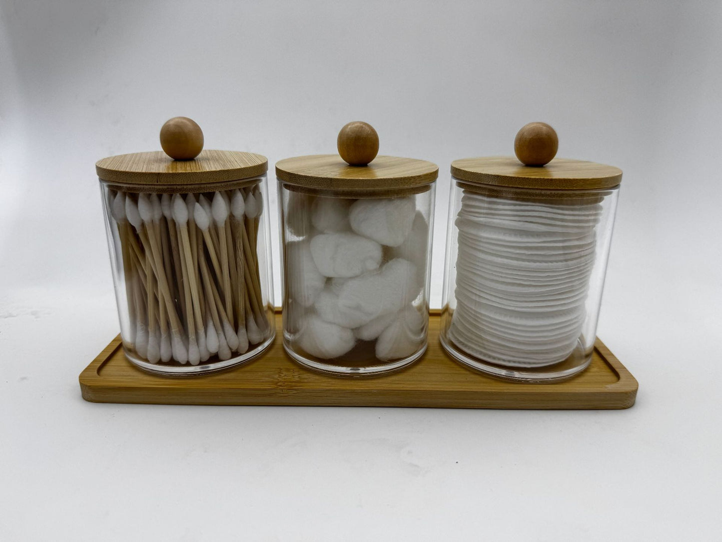 Bamboo cover cotton swab box portable round container cosmetic cotton puff storage box cotton swab makeup remover cotton box