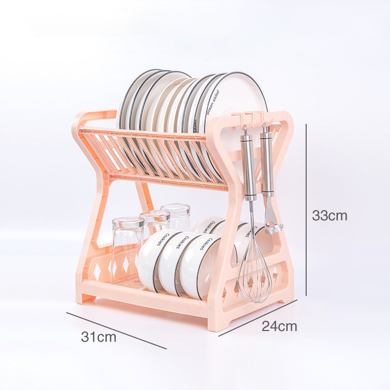 Dish Rack Kitchen Storage Table Chopsticks Rack Multi-Functional Drain Rack Household Double-Layer Rack