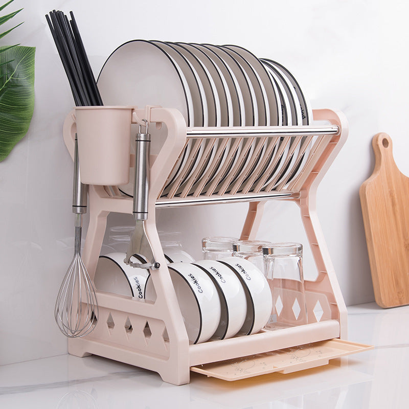 Dish Rack Kitchen Storage Table Chopsticks Rack Multi-Functional Drain Rack Household Double-Layer Rack