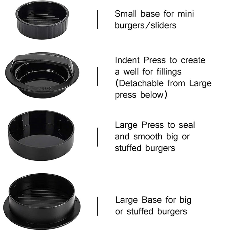 3-in-1 Manual Kitchen Gadget: Hamburger Patty, Round Beef Burger & Meatball Press.